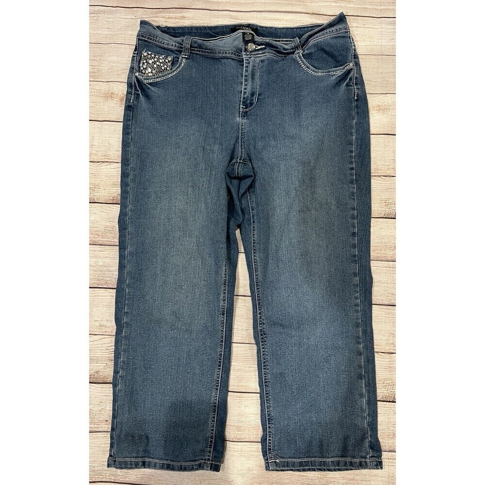Roz & Ali Jeans Women's Size 16 Denim Crop Sequin  Pockets